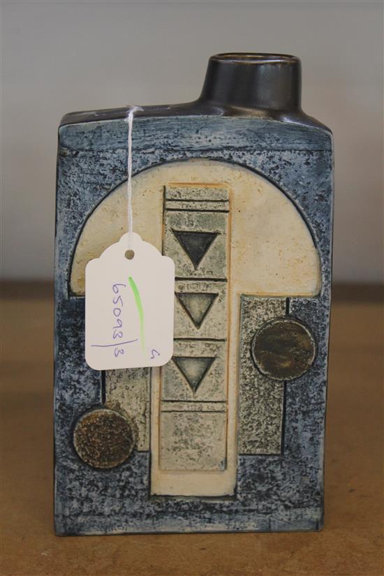 Troika blue/black ground chimney vase, Penny Black, with geometric design, monogrammed